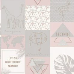 Holden Decor -Woodland Explorer Metallic Wallpaper - Pink / Grey - 12900