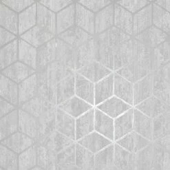 Holden Decor - Rochester Stone Cube Geo Effect Metallic Wallpaper - Silver 65200