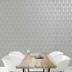 Holden Decor - Peacock Geometric Textured Gatsby Fan Wallpaper - Silver 65230 -HOLDEN DECOR Shop 33961393 2
