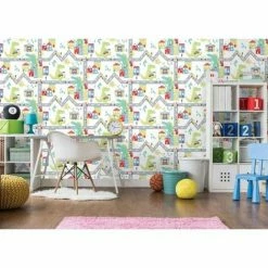 Holden Decor Kids Dinosaur Road Cars Nursery Wallpaper - White / Multi 90910 -HOLDEN DECOR Shop 33961447 2