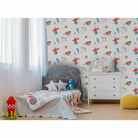 Holden Decor Space Animals Rocket Shark Sloth Star Wallpaper - Grey 90920 Holden Decor Space Animals Rocket Shark Sloth Star Wallpaper - Grey 90920 -HOLDEN DECOR Shop 33961454 2