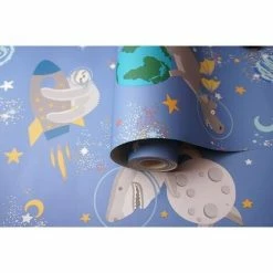 Holden Decor Space Animals Rocket Shark Sloth Star Wallpaper - Blue 90921