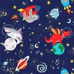 Holden Decor Space Animals Rocket Shark Sloth Star Wallpaper - Navy 90922