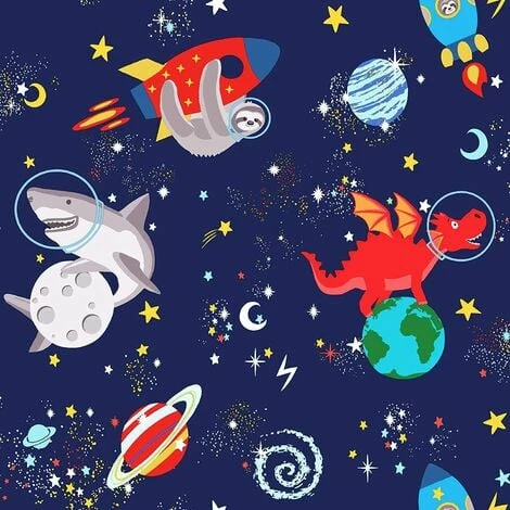 Holden Decor Space Animals Rocket Shark Sloth Star Wallpaper - Navy 90922 Holden Decor Space Animals Rocket Shark Sloth Star Wallpaper - Navy 90922 -HOLDEN DECOR Shop 33961457 1