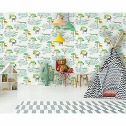 HOLDEN DECOR Holden Kids Animals Lake Wallpaper Crocodile Flamingo Zebra Giraffe White 90930 -HOLDEN DECOR Shop 33961458 2