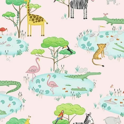 HOLDEN DECOR Holden Kids Animals Lake Wallpaper Crocodile Flamingo Zebra Giraffe - Pink 90931 HOLDEN DECOR Holden Kids Animals Lake Wallpaper Crocodile Flamingo Zebra Giraffe - Pink 90931 -HOLDEN DECOR Shop 33961461 1