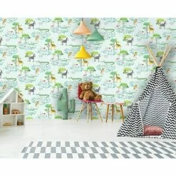 HOLDEN DECOR Holden Kids Animals Lake Wallpaper Crocodile Flamingo Zebra Giraffe Teal 90932 -HOLDEN DECOR Shop 33961463 2