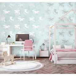 Holden Decor Kids Iridescent Unicorns Stars Metallic Wallpaper Teal/Silver 90950 -HOLDEN DECOR Shop 33961469 2
