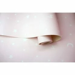 Holden Decor Kids Childrens Room Stars And Moons Wallpaper - Pink 90981