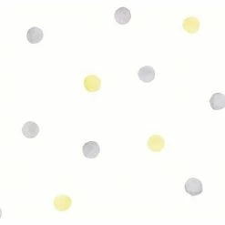 Holden Decor - Watercolour Polka Dots Wallpaper - Grey / Yellow 91002