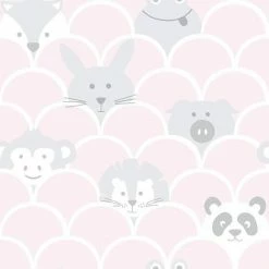 Holden Decor Kids Animals Peek A Boo Playroom Wallpaper - Pink 91031