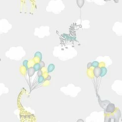 Holden Decor Kids Childrens Animal Balloons Playroom Wallpaper - Grey 91041