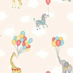 Holden Decor Kids Childrens Animal Balloons Playroom Wallpaper - Neutral 91042