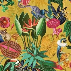 Holden Decor Wonderland Tropical Animals Rainforest Wallpaper - Ochre 91190