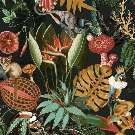 Holden Decor Wonderland Tropical Animals Rainforest Wallpaper - Black 91193 Holden Decor Wonderland Tropical Animals Rainforest Wallpaper - Black 91193 -HOLDEN DECOR Shop 33961511 1