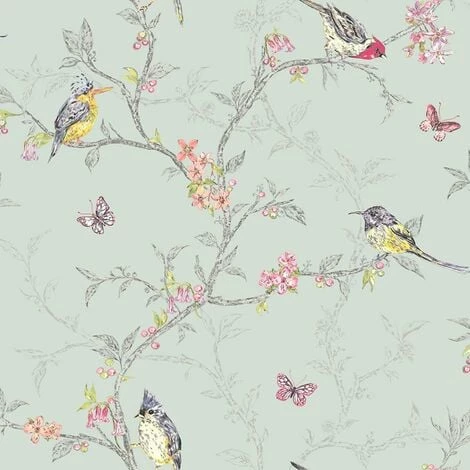 Holden Decor Phoebe Birds Butterfly Branches Leaves Wallpaper - Soft Teal 98083 Holden Decor Phoebe Birds Butterfly Branches Leaves Wallpaper - Soft Teal 98083 -HOLDEN DECOR Shop 33961527 1