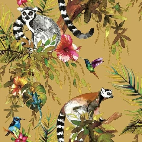 Ochre Lemur Wallpaper Holden Decor Yellow Green Pink Jungle Tropical Birds Ochre Lemur Wallpaper Holden Decor Yellow Green Pink Jungle Tropical Birds -HOLDEN DECOR Shop 35116646 1