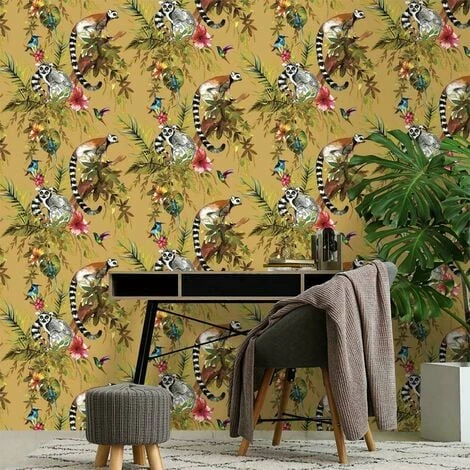 Ochre Lemur Wallpaper Holden Decor Yellow Green Pink Jungle Tropical Birds Ochre Lemur Wallpaper Holden Decor Yellow Green Pink Jungle Tropical Birds -HOLDEN DECOR Shop 35116646 2