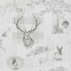 HOLDEN DECOR Stag Wallpaper Grey Charcoal Woodland Animal Print Rustic Rabbit Trees Flowers