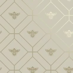 HOLDEN DECOR Honeycomb Bee Wallpaper Holden Décor Geometric Metallic Modern Gold Taupe