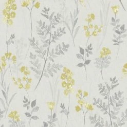 HOLDEN DECOR Pashley Wallpaper Holden Décor Floral Grey Yellow Flower Natural