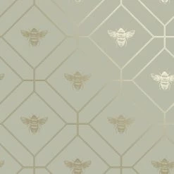 HOLDEN DECOR Honeycomb Bee Wallpaper Holden Décor Geometric Metallic Modern Gold Green