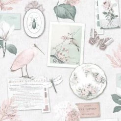 HOLDEN DECOR Holden Wallpaper 12371 Curiosity Collage Dove Dusky Pink Full Roll