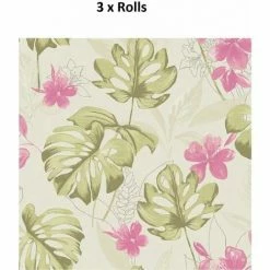 HOLDEN DECOR 3 Rolls Panama Wallpaper Flowers Floral Luxury Paste The Wall Pink Sage Holden