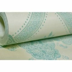 HOLDEN DECOR Holden Cream Teal Green Blue Mix Regent Damask Textured Feature Wallpaper 65021