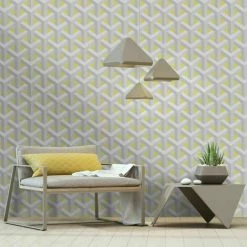 HOLDEN DECOR Holden Geometric 3D Effect Metallic Yellow Ochre Mustard Grey Feature Wallpaper