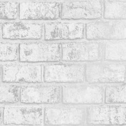 HOLDEN DECOR Holden Glistening Realistic Brick Effect White Silver Metallic Feature Wallpaper