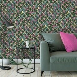 HOLDEN DECOR Holden Brassica Floral Leaves Bird Charcoal Pink Green Paste The Wall Wallpaper -HOLDEN DECOR Shop 68568361 3