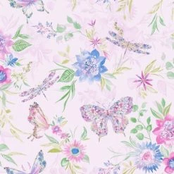 HOLDEN DECOR Holden Botanical Butterfly Floral Dusty Pink Multi Paste The Wall Wallpaper