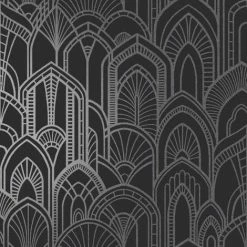 HOLDEN DECOR Holden Art Deco Djinga Glitter Effect Black Silver Paste The Wall Wallpaper