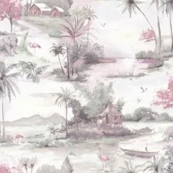 HOLDEN DECOR Holden Horizon Jungle Nature Animal Scene Pink Grey Paste The Wall Wallpaper