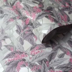 HOLDEN DECOR Holden Brassica Floral Leaves Birds Charcoal Pink Green Paste The Wall Wallpaper
