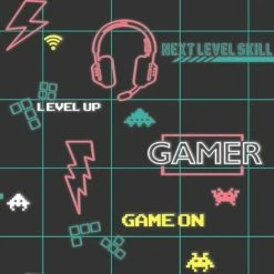 HOLDEN DECOR Holden Gamer Boys Black Neon Pink Boys Space Invader Paste The Paper Wallpaper