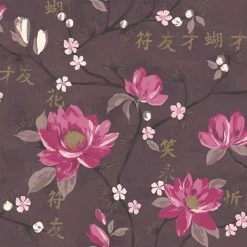 HOLDEN DECOR Flower Oriental Floral Wallpaper Kaori Plum Pink Gold Paste The Wall Holden