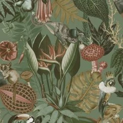 HOLDEN DECOR Holden Wonderland Jungle Floral Birds Exotic Sage Green Smooth Wallpaper
