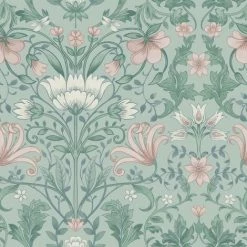 HOLDEN DECOR Holden Vintage Floral Soft Teal Vintage Retro Style Art Nouveau Smooth Wallpaper