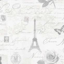 HOLDEN DECOR Holden Décor Calligraphy Paris Postcard Wallpaper (10m X 52cm) (Grey/Grey)
