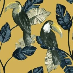 HOLDEN DECOR Holden Décor Toucan Trail Wallpaper (One Size) (Ochre Yellow/Navy/Grey)