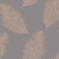 HOLDEN DECOR Holden Décor Fawning Feather Wallpaper (10m X 53cm) (Rose Gold/Grey)