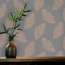 HOLDEN DECOR Holden Décor Fawning Feather Wallpaper (10m X 53cm) (Rose Gold/Grey) -HOLDEN DECOR Shop 70357414 2