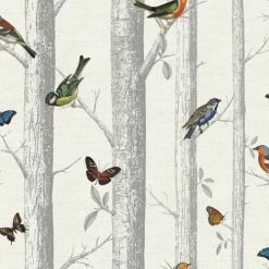 HOLDEN DECOR Holden Décor Epping Birds On Branches Wallpaper (One Size) (White/Grey)
