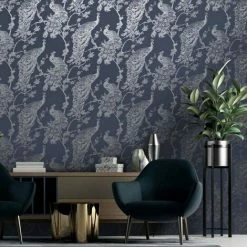HOLDEN DECOR Holden Décor Glistening Peacock Wallpaper (One Size) (Navy) -HOLDEN DECOR Shop 70357671 3