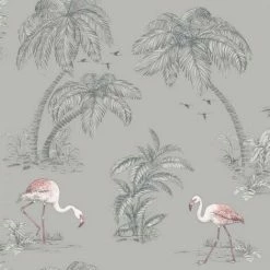 HOLDEN DECOR Holden Décor Lake Flamingo Wallpaper (32.8ft X 20.5in) (Grey/Pink)