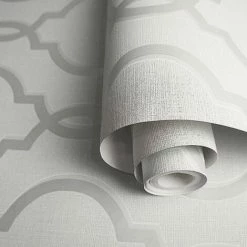 HOLDEN DECOR Holden Décor Laticia Geometric Trellis Textured Wallpaper (10m X 53cm) (Pale Grey/Silver) -HOLDEN DECOR Shop 70357962 2