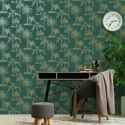 HOLDEN DECOR Holden Décor Glistening Palm Tree Wallpaper (32.8ft X 21in) (Teal/Gold) -HOLDEN DECOR Shop 70879499 2