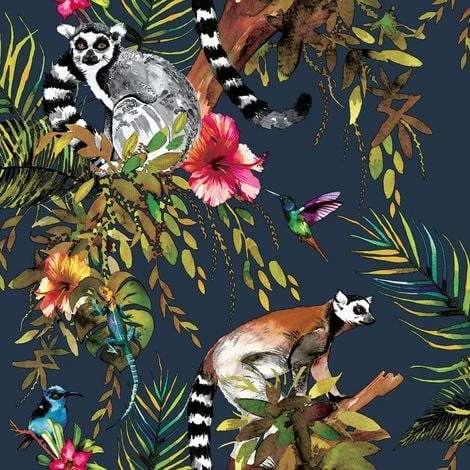 HOLDEN DECOR Lemur Wallpaper Navy Blue Tropical Jungle Birds Metallic Floral Trees Animals HOLDEN DECOR Lemur Wallpaper Navy Blue Tropical Jungle Birds Metallic Floral Trees Animals -HOLDEN DECOR Shop 7720406 1